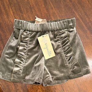 Vignette Velvet Ruffle Kids Shorts in Olive
